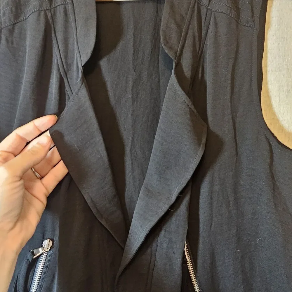 Chico's Black Layered Vest Open Front Exposed Zipper 2 = LARGE - Picture 3 of 9